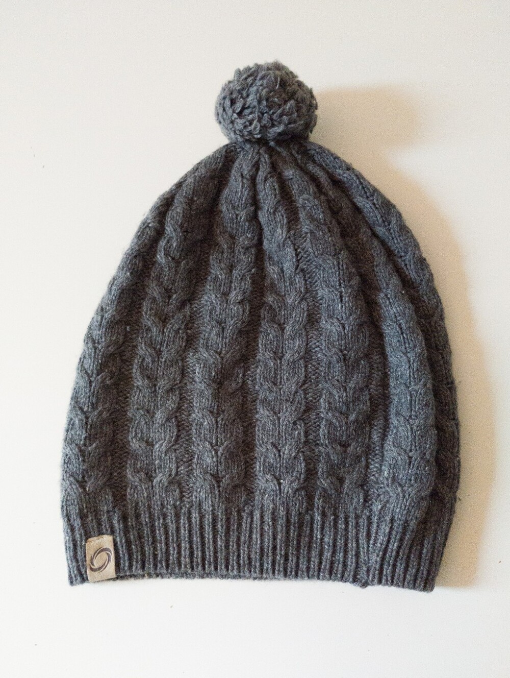 Chaos Cache Gray Cable Knit Recycled Cashmere Pom Pom Beanie Hat Made in Canada